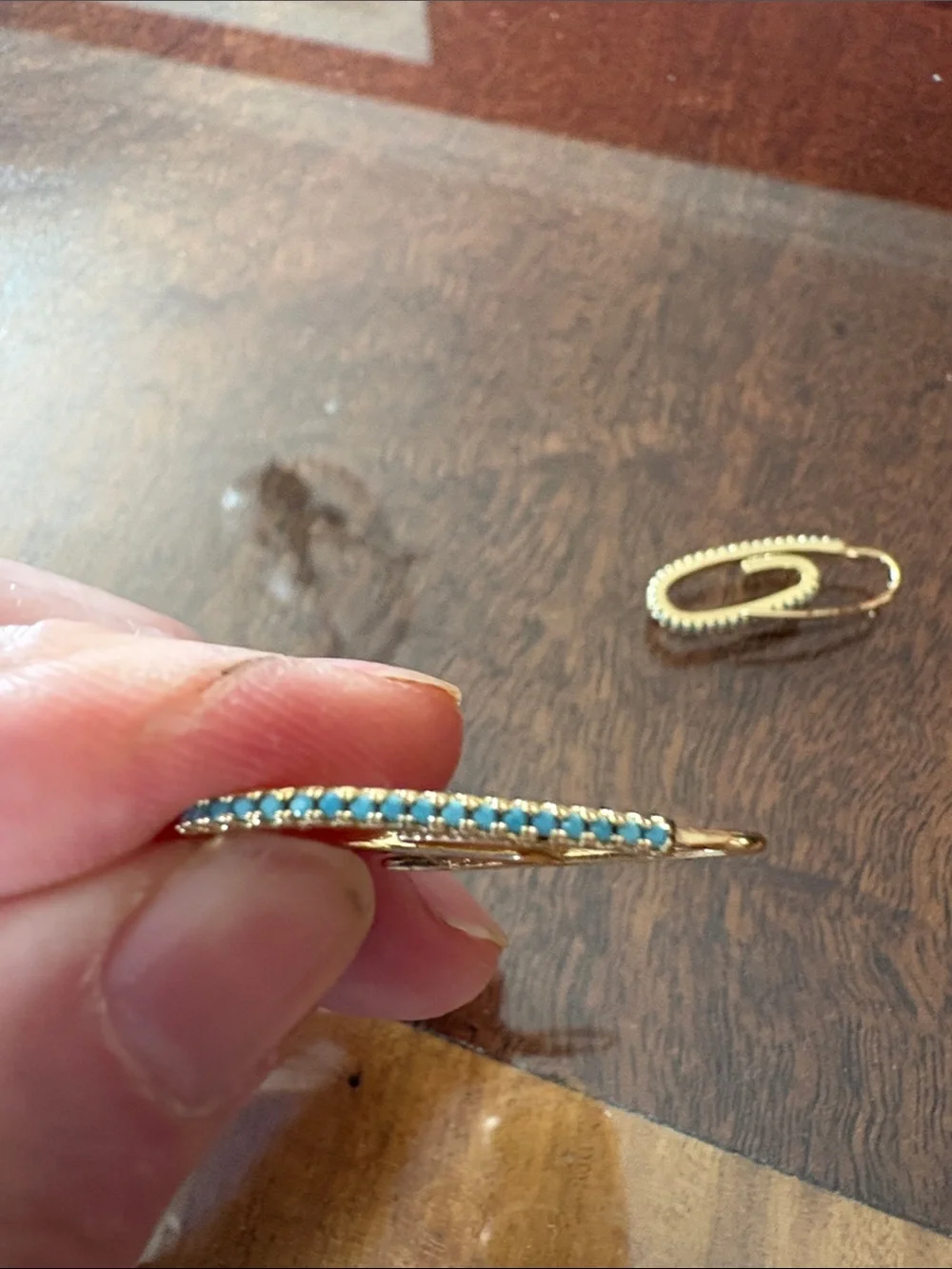 Gold Hoop Earrings with Pavé turquoise Accent - Women Jewelry